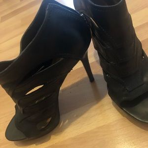 Black Leather cut out peep toe booties
